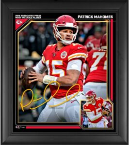 sports memorabilia patrick mahomes kansas city chiefs 2018 nfl mvp framed 15" x 17" collage - facsimile signature - nfl player plaques and collages