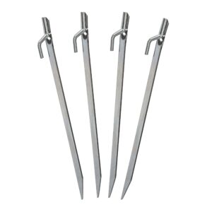 stansport 12” steel tent stakes - 4 pack, silver, 12" l x 0.75" w x 0.5" h