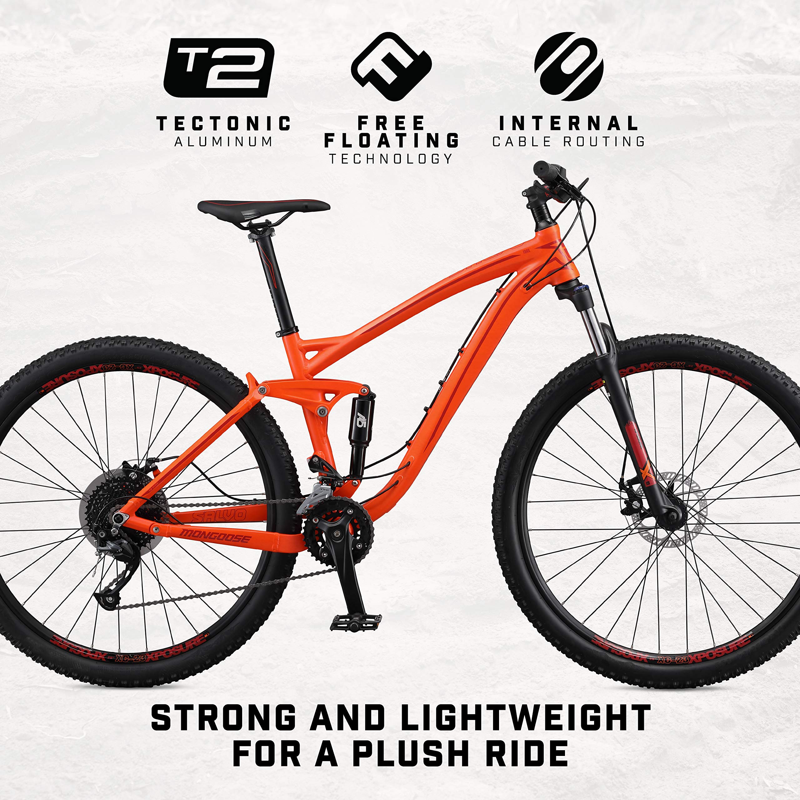 Mongoose Salvo Trail Adult Mountain Bike, 29-inch Wheels, 18-Speed Trigger Shifters, Lightweight Aluminum Large Frame, Disc Brakes, Orange