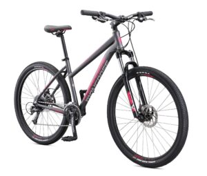 mongoose switchback comp adult mountain bike, 18 speeds, 27.5-inch wheels, women aluminum medium frame, grey