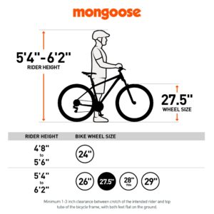 Mongoose Tyax Comp Adult Mountain Bike, 27.5-Inch Wheels, Tectonic T2 Aluminum Frame, Rigid Hardtail, Hydraulic Disc Brakes, Womens Medium Frame, Black