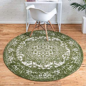 Unique Loom Richmond Collection Area Rug - Medallion (3' 3" Round, Green/ Ivory)