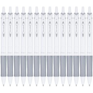 PILOT Acroball PureWhite Advanced Ink Refillable & Retractable Ball Point Pens with Silver Accents, Fine Point, Black Ink, 14-Pack (14694)