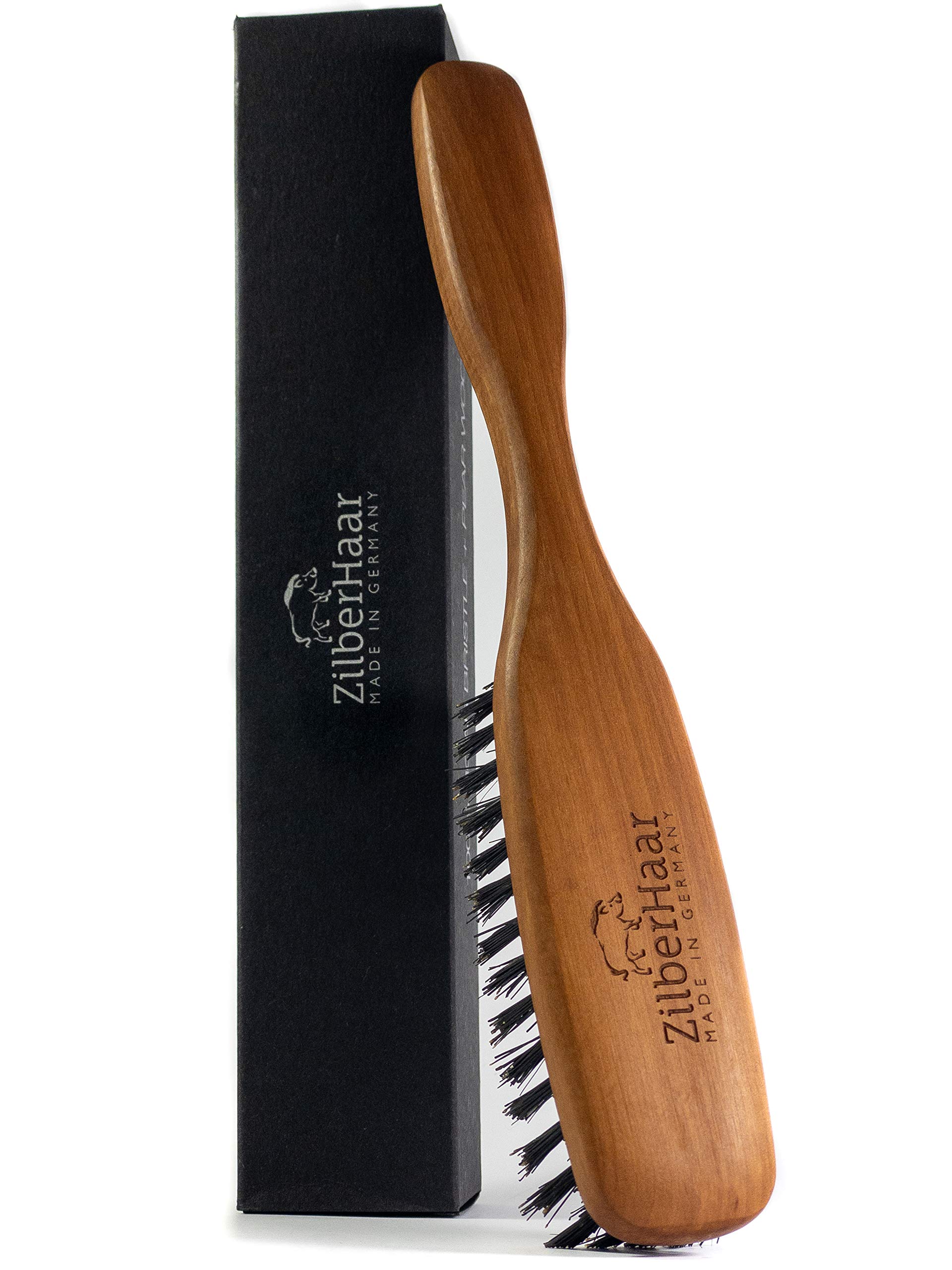 ZilberHaar Long Hair & Beard Brush - Soft 2nd Cut Boar Bristles - Perfect Skin Care for Men - Works with all Beard Balms and Beard Oils - Exfoliates Skin, Helps Softening and Conditioning Itchy Beards