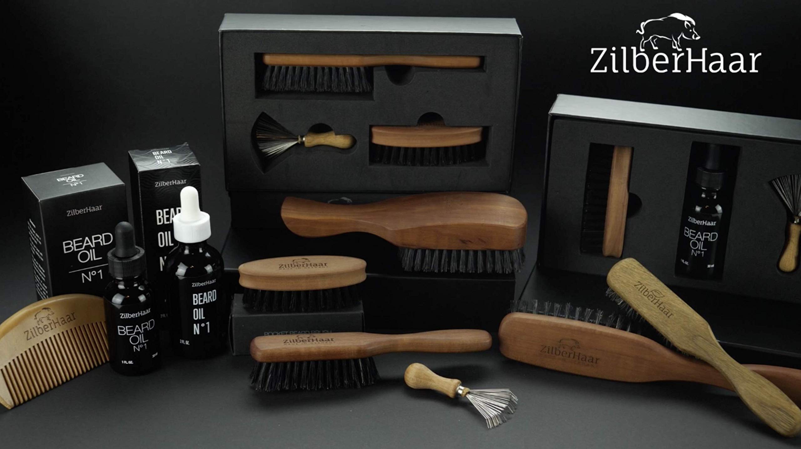 ZilberHaar Long Hair & Beard Brush - Soft 2nd Cut Boar Bristles - Perfect Skin Care for Men - Works with all Beard Balms and Beard Oils - Exfoliates Skin, Helps Softening and Conditioning Itchy Beards