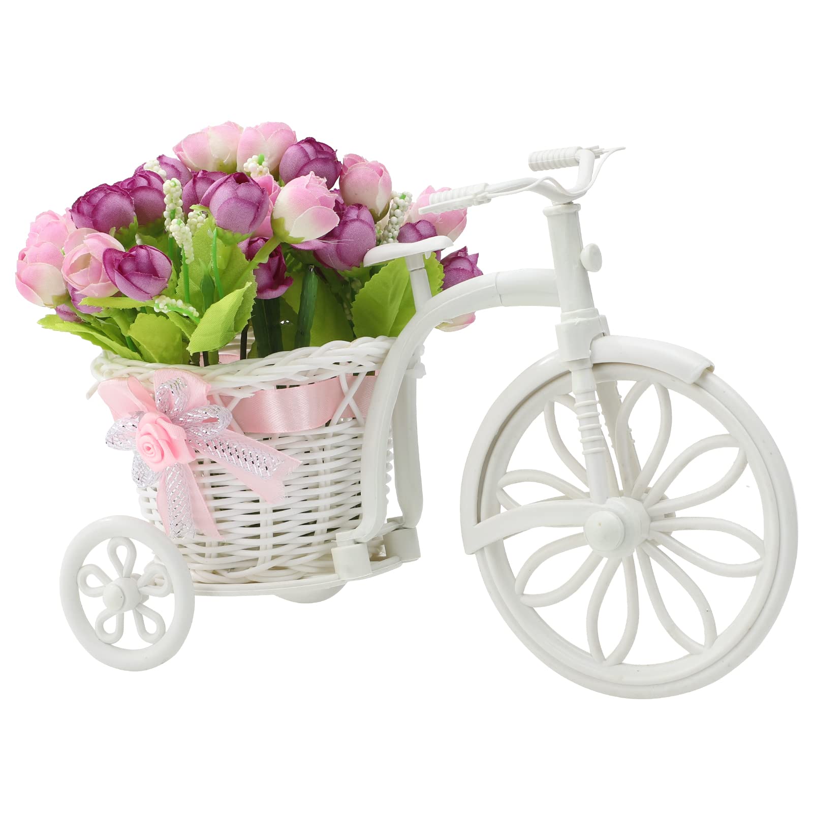 TRIEtree Bicycle Artificial Flower Decor Plant Stand Nostalgic Bicycle Planter Garden Decor for Home Wedding Decoration(Purple)