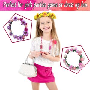 WUBOMJIO Flower Crowns Craft Kit, Make Your Own 12 PCs Flower Crowns Garland Handmade Arts and Crafts for Kids, DIY Fairy Flower Headbands and Bracelets,Hair Accessories Gift for Girls/Teens/Women