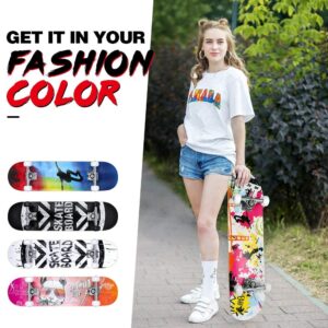 BELEEV Skateboards for Beginners, 31 Inch Complete Skateboard for Kids Ages 3-12, Teens Adults, 7 Layer Canadian Maple Double Kick Deck Concave Cruiser Trick Skateboard (Graffiti)