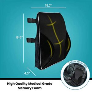 Healthy Spirit Full Lumbar Back Support | Memory Foam Full Size Back Cushion Lumbar Support for Office Chair Car .., Black, 1 Count