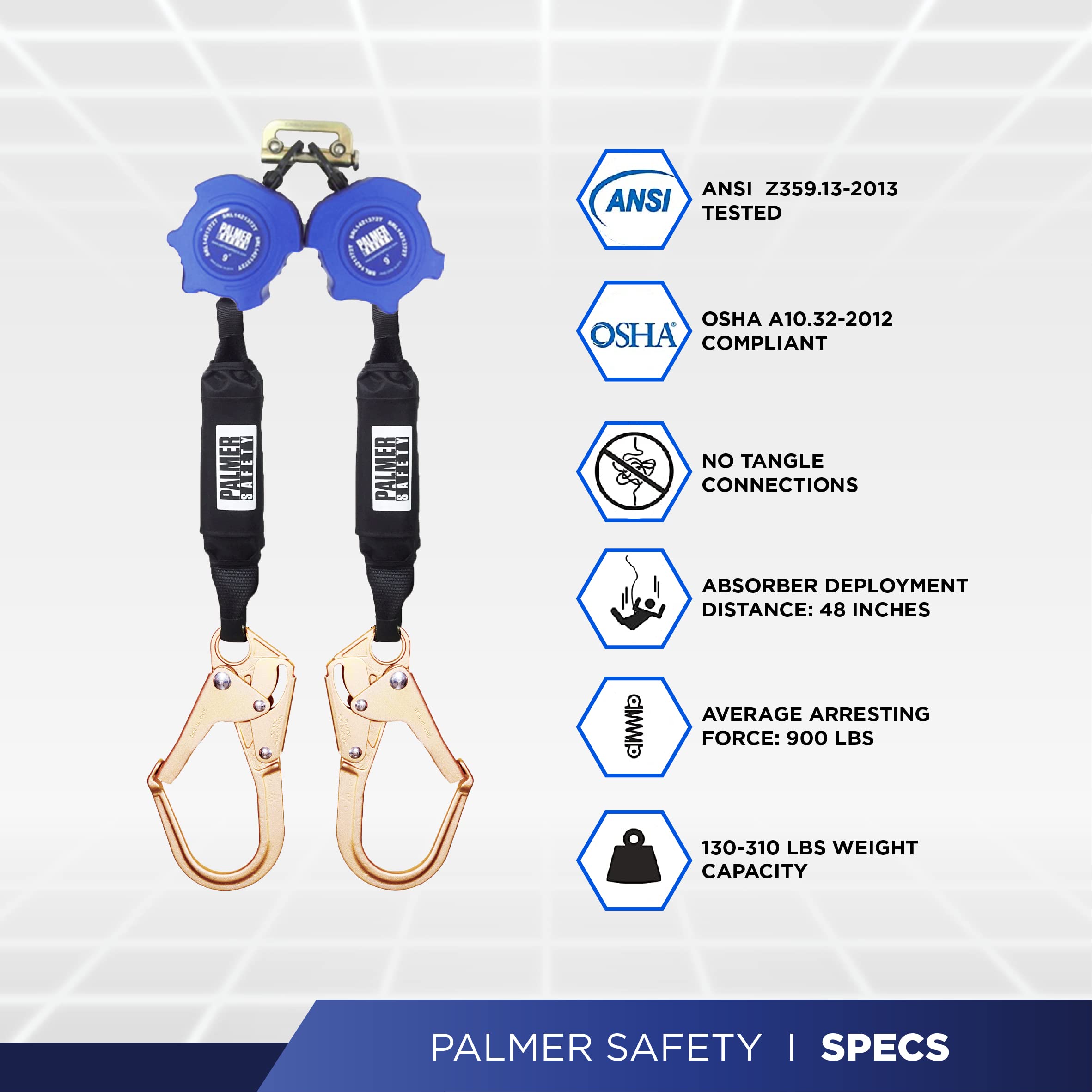 Palmer Safety Fall Protection SRL121122T Twin SRL 6' Lightweight Web with Rebar Hooks