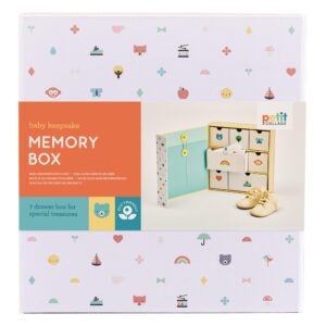 petit collage newborn baby memory box – keepsake box with 7-drawers for all of baby’s firsts, makes an inspired gift for baby showers and expectant moms