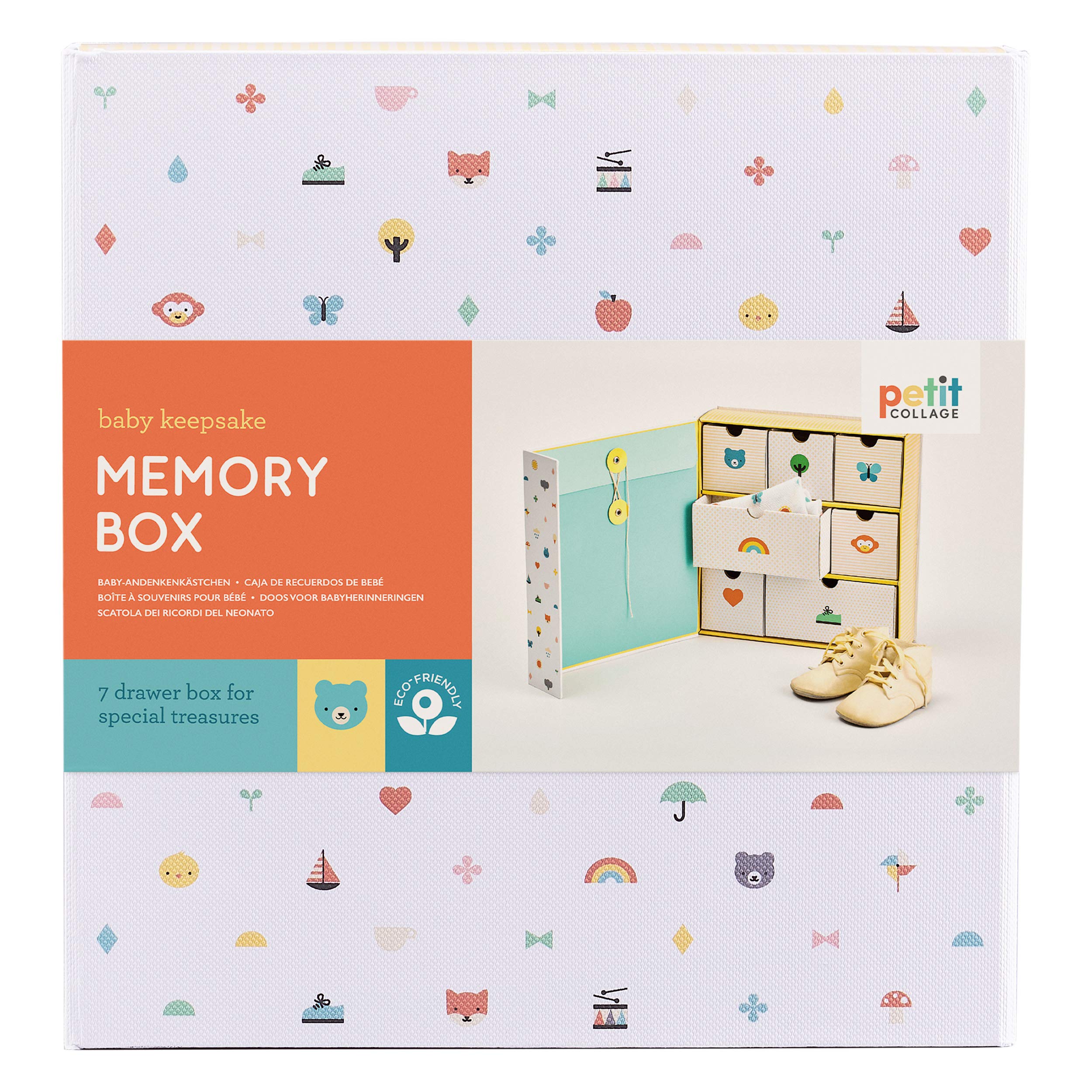 Petit Collage Newborn Baby Memory Box – Keepsake Box with 7-Drawers for All of Baby’s Firsts, Makes an Inspired Gift for Baby Showers and Expectant Moms