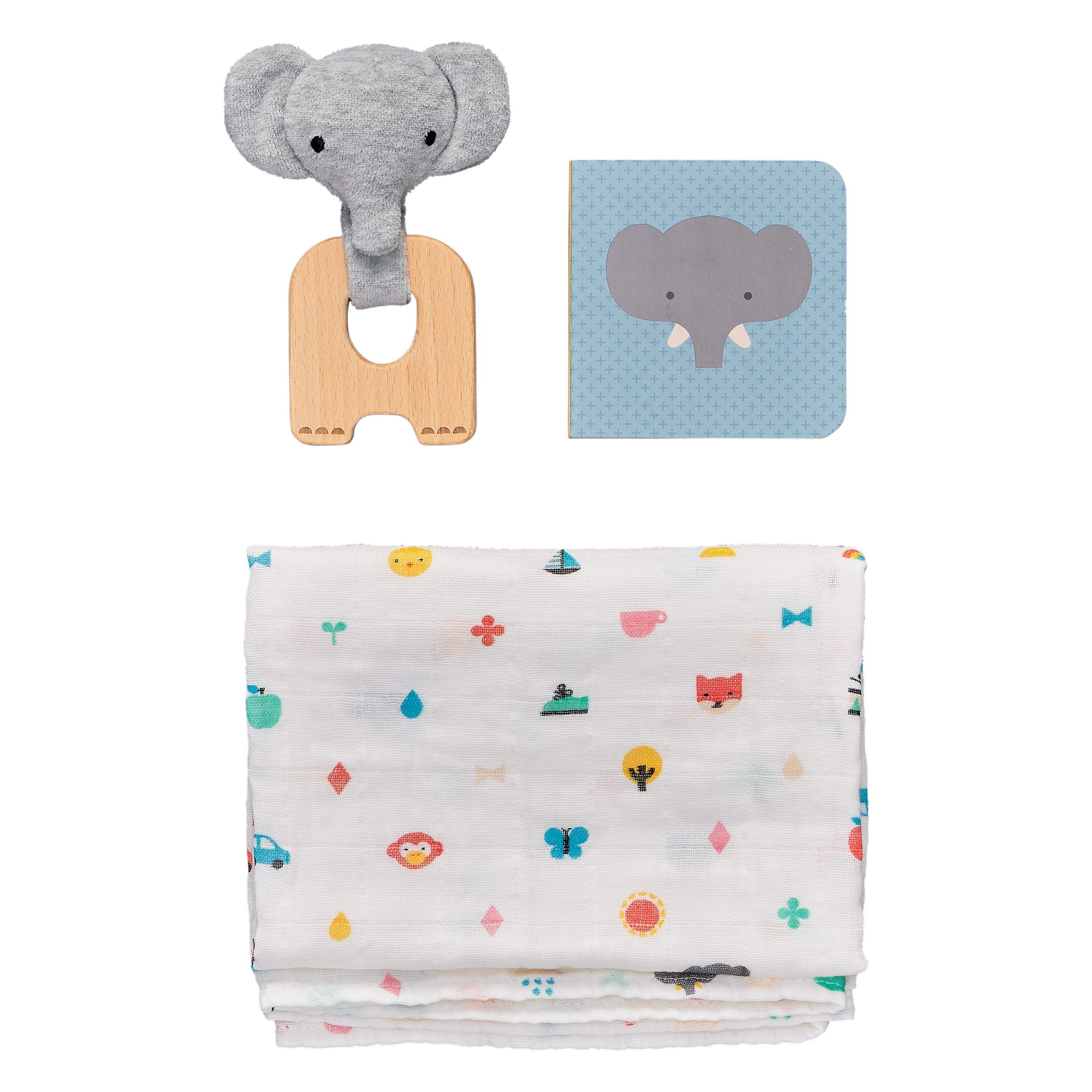 Petit Collage Eco-Friendly Organic Baby Starter 3-Piece Gift Set, Little Elephant