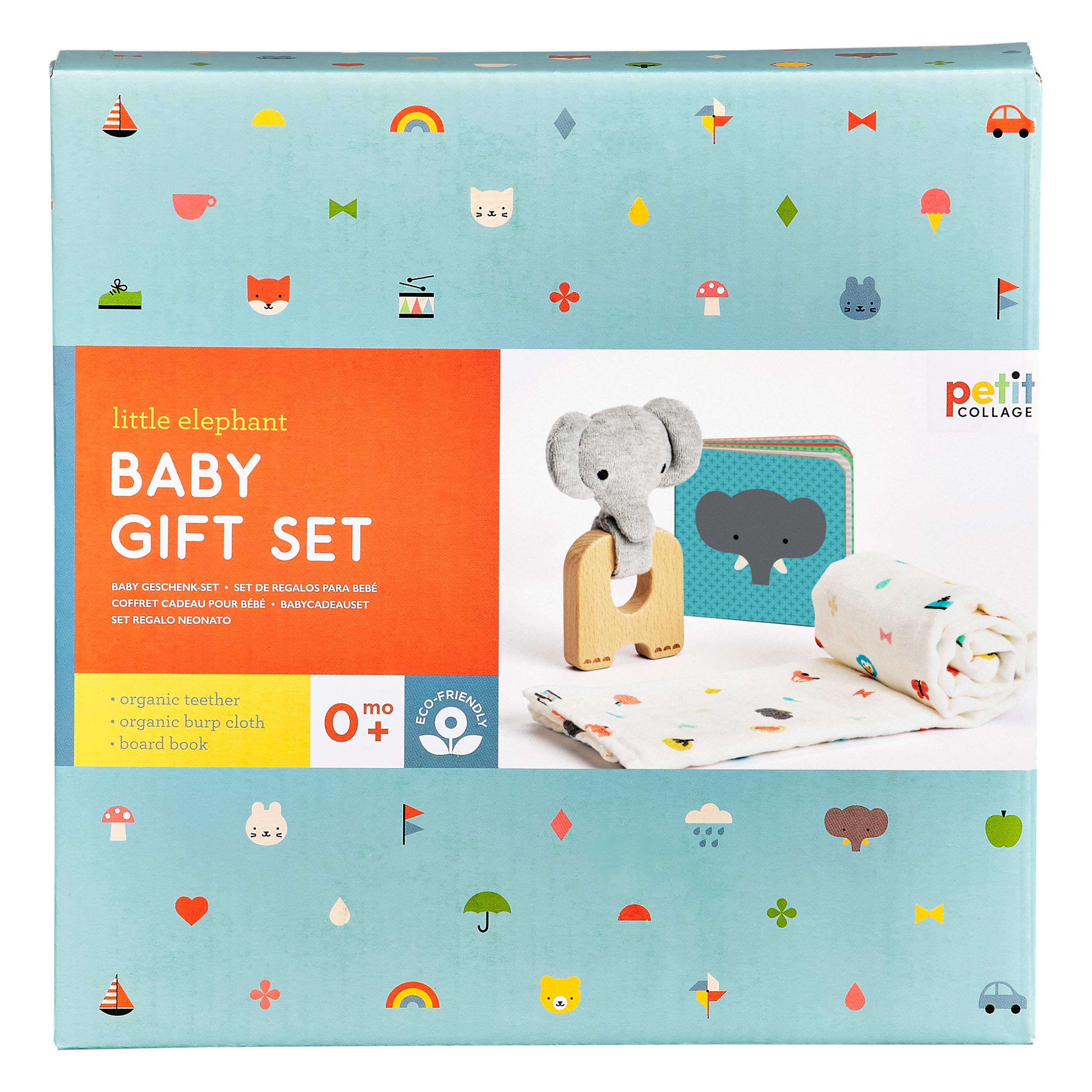 Petit Collage Eco-Friendly Organic Baby Starter 3-Piece Gift Set, Little Elephant