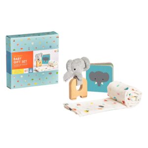 Petit Collage Eco-Friendly Organic Baby Starter 3-Piece Gift Set, Little Elephant