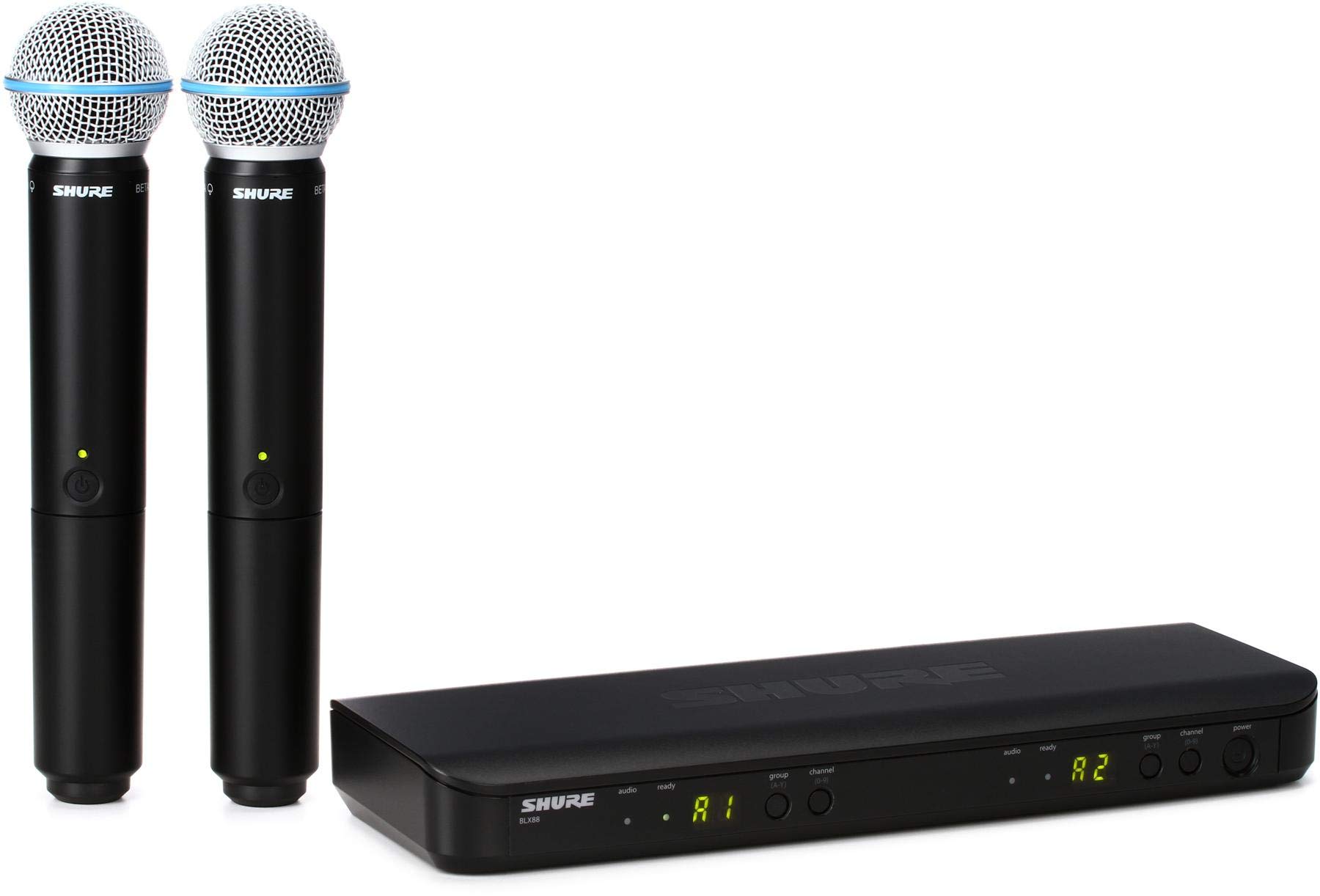 Shure BLX288/B58 UHF Wireless Microphone System - Perfect for Church, Karaoke, Vocals - 14-Hour Battery Life, 300 ft Range | Includes (2) BETA 58A Handheld Vocal Mics, Dual Channel Receiver | H10 Band