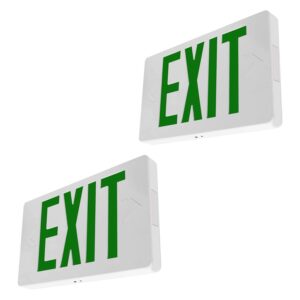 lfi lights | thin green exit sign | all led | white thermoplastic housing | hardwired with battery backup | optional double face and knock out arrows included | ul listed | (2 pack) | ledt-g