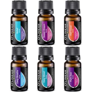 o'linear essential oils 6 blends set - perfect for humidifiers and diffusers, aromatherapy diffuser oils scents, essential oil kit for home use, essential oil pack with various scents