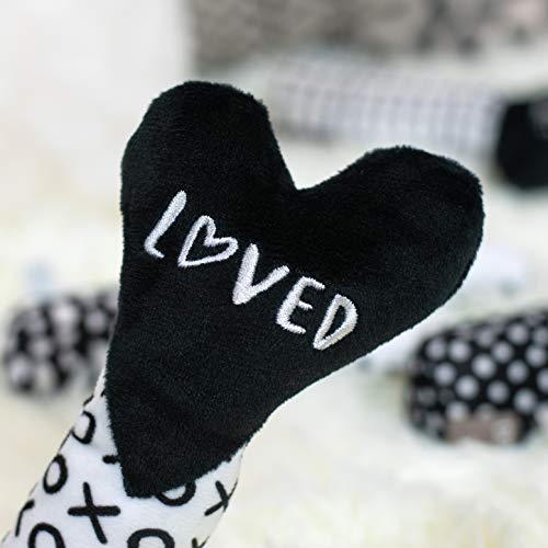 XOXO Black White Loved 7 inch Polyester Children's Stuffed Activity Rattle Toy