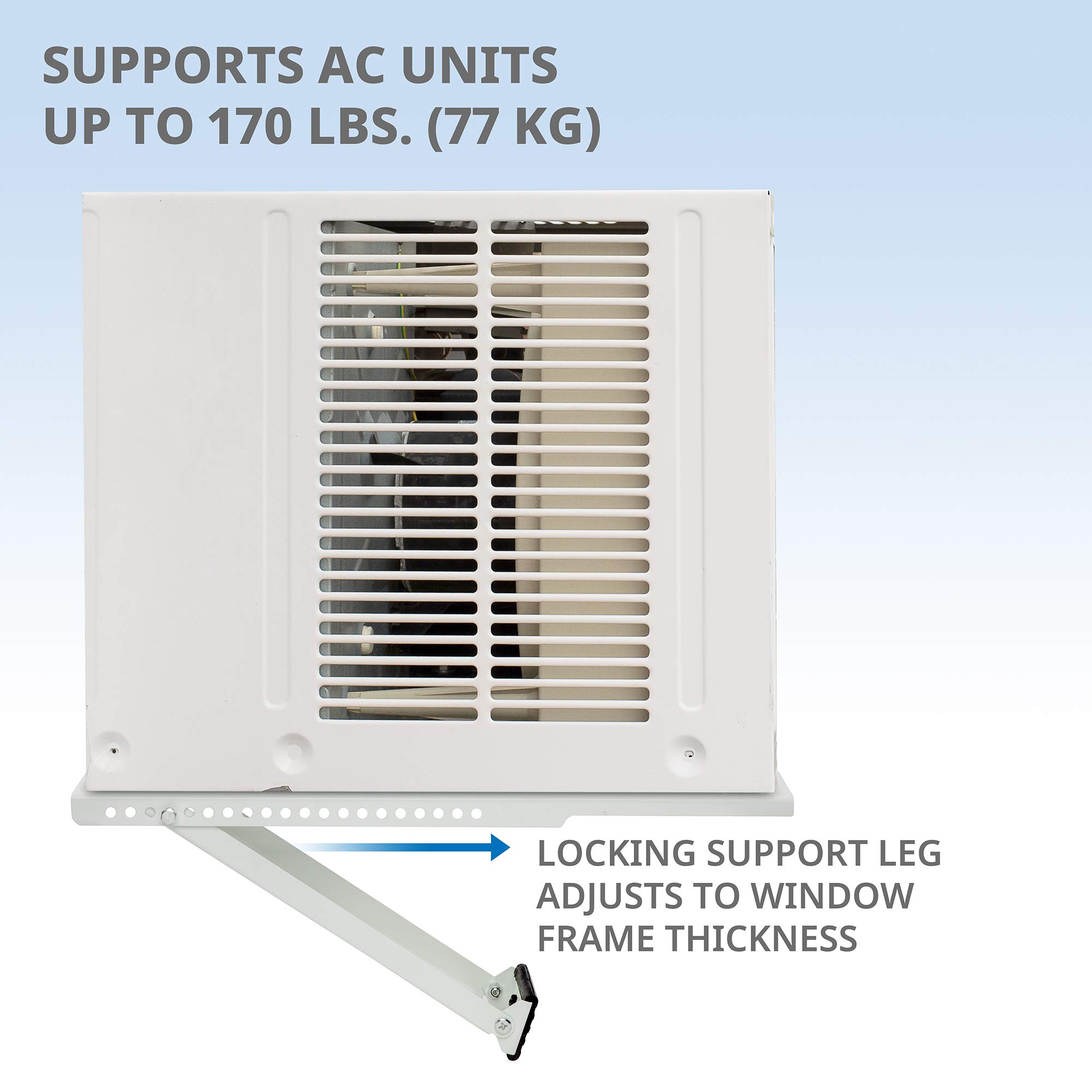 Ivation Universal Air Conditioner Support Bracket | 19” Easy-Install Adjustable Platform for AC Units Up to 170 Lbs. | Support Leg with Rubber Foot, Built-in-Level & Extenders for All Window Types