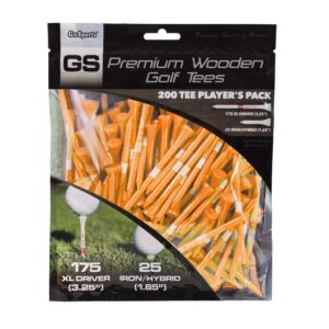 gosports 3.25 inch xl gs tour tee premium wooden golf tees - 200 xl tee player's pack driver and iron/hybrid tees, choose your tee color