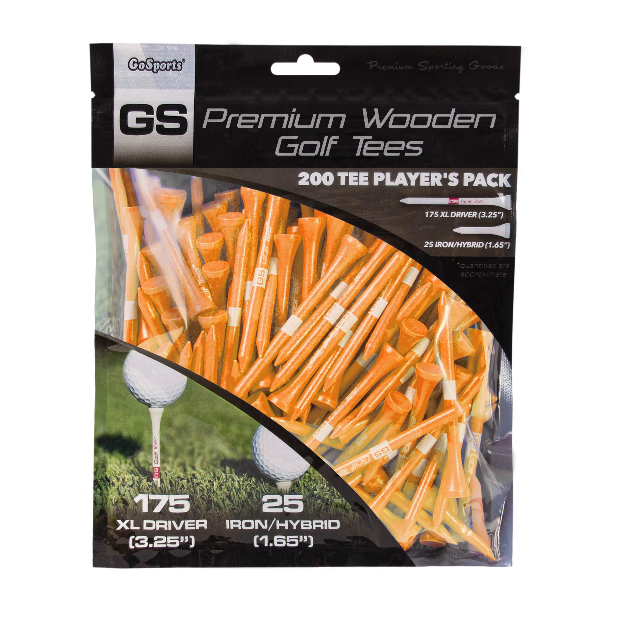 GoSports 3.25 Inch XL GS Tour Tee Premium Wooden Golf Tees - 200 XL Tee Player's Pack Driver and Iron/Hybrid Tees, Choose Your Tee Color