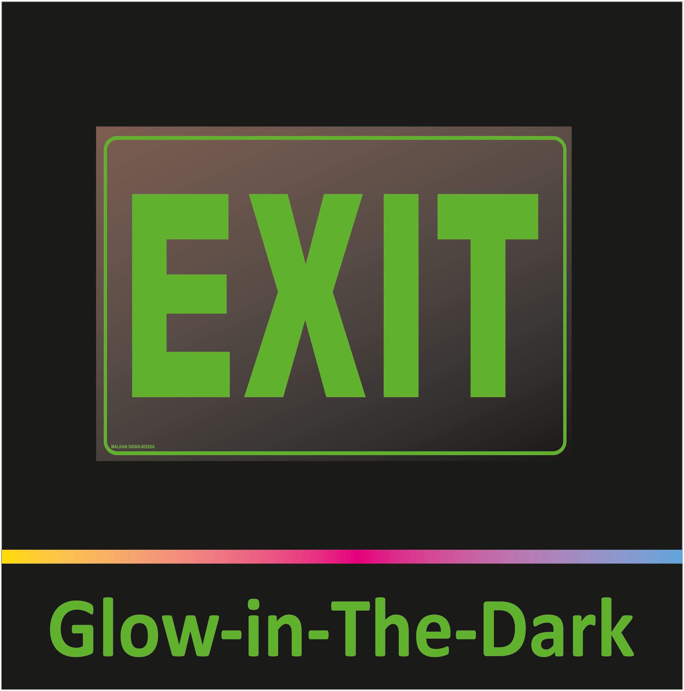 5 Pack Exit Sign for Business Lighted Glow in the Dark for Business - Comes with 2-Sided Tape - Non-Fade Colors/Durable, UV Protected, Easy to Mount - Waterproof - Peel & Stick