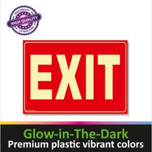 5 Pack Exit Sign for Business Lighted Glow in the Dark for Business - Comes with 2-Sided Tape - Non-Fade Colors/Durable, UV Protected, Easy to Mount - Waterproof - Peel & Stick