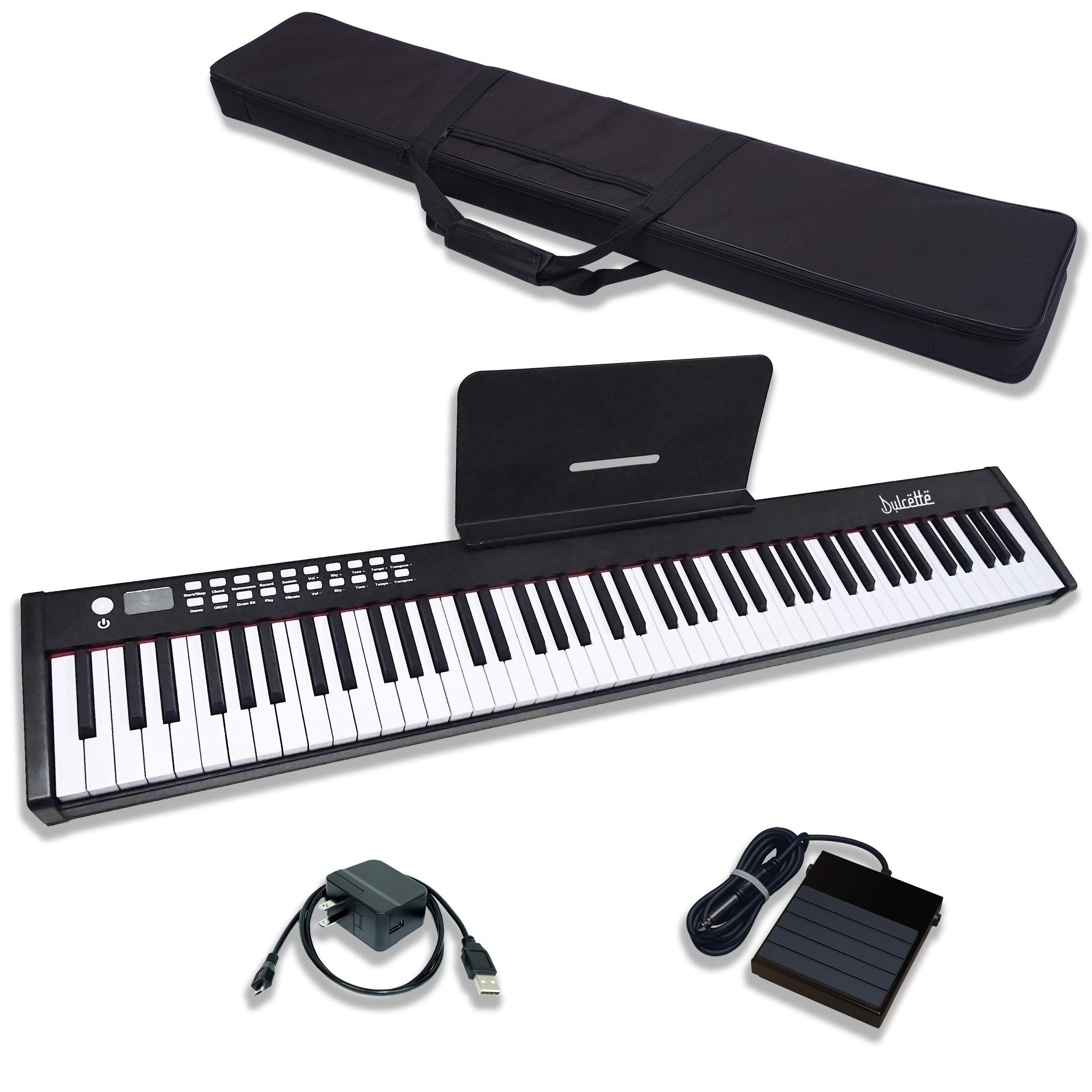 Dulcette DC11 88-Key Portable Piano Keyboard | Built-In Speakers | Semi-Weighted Keys | Sustain Pedal MIDI/USB | Electric Keyboard Piano 88-Keys | Music Stand | FREE CARRYING BAG