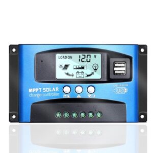 MPPT Solar Charge Controller 40/50/60/100A, 12V 24V Dual USB Solar Pannel Battery Controller Intelligent Regulator with LCD Display(100A)