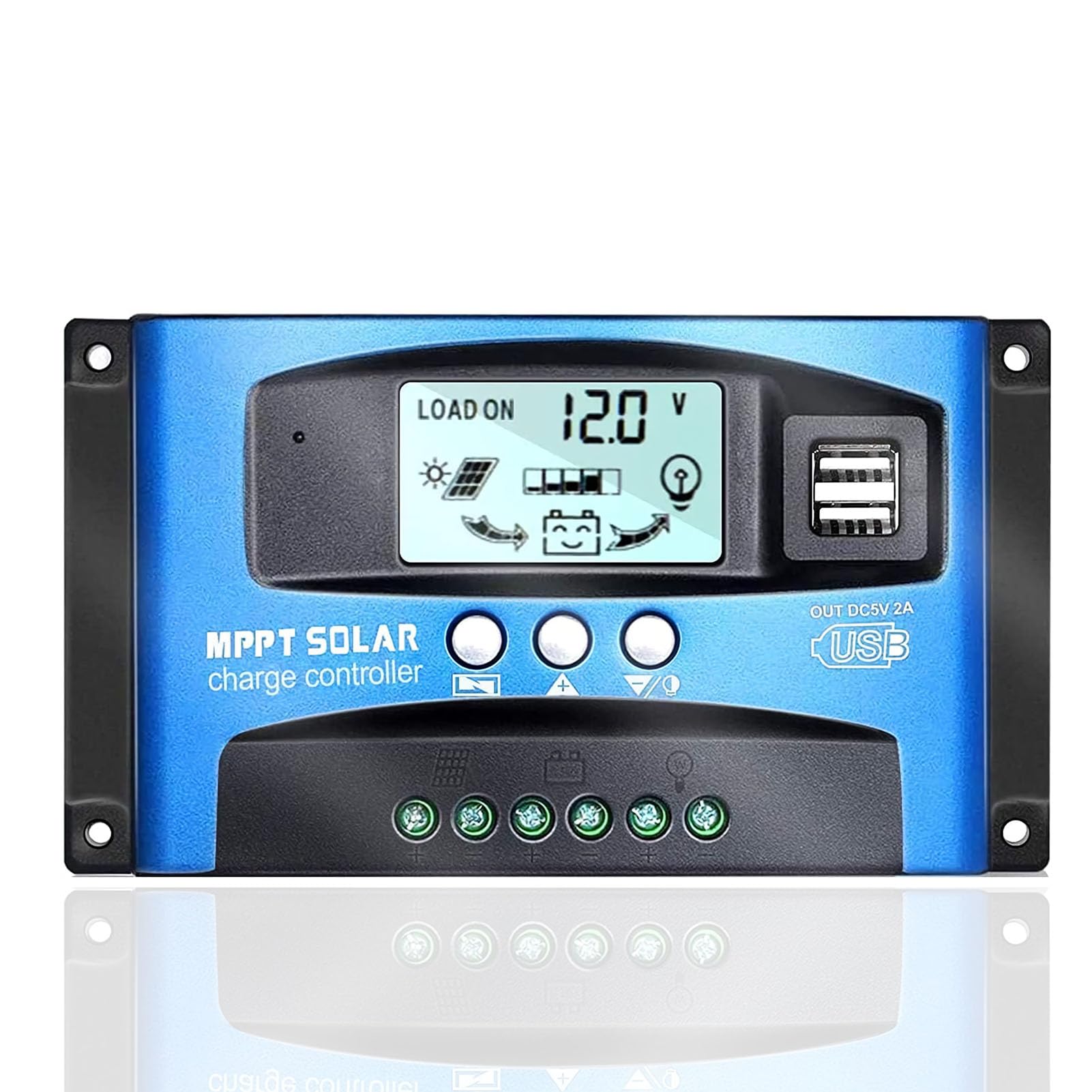 MPPT Solar Charge Controller 40/50/60/100A, 12V 24V Dual USB Solar Pannel Battery Controller Intelligent Regulator with LCD Display(100A)