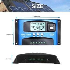 MPPT Solar Charge Controller 40/50/60/100A, 12V 24V Dual USB Solar Pannel Battery Controller Intelligent Regulator with LCD Display(100A)