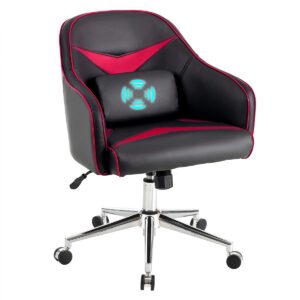 giantex pu leather gaming chair, adjustable height mid-back armchair w/massage lumbar pillow, rolling swivel desk chairs for office home game room (red & black)