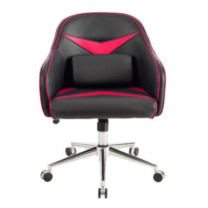 Giantex PU Leather Gaming Chair, Adjustable Height Mid-Back Armchair w/Massage Lumbar Pillow, Rolling Swivel Desk Chairs for Office Home Game Room (Red & Black)