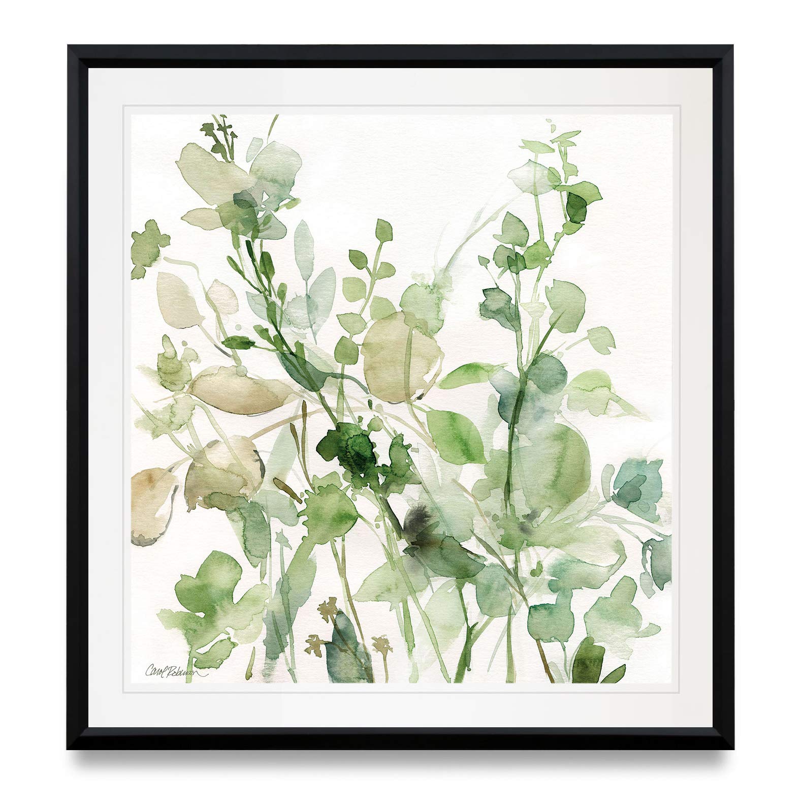 Renditions Gallery Sage Garden II Leaves Art Framed Contemporary Artwork Giclee Canvas Prints Modern Home Wall Decor Painting, 16x16