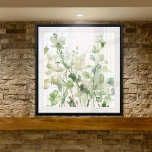 Renditions Gallery Sage Garden II Leaves Art Framed Contemporary Artwork Giclee Canvas Prints Modern Home Wall Decor Painting, 16x16