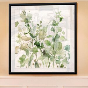 Renditions Gallery Sage Garden II Leaves Art Framed Contemporary Artwork Giclee Canvas Prints Modern Home Wall Decor Painting, 16x16