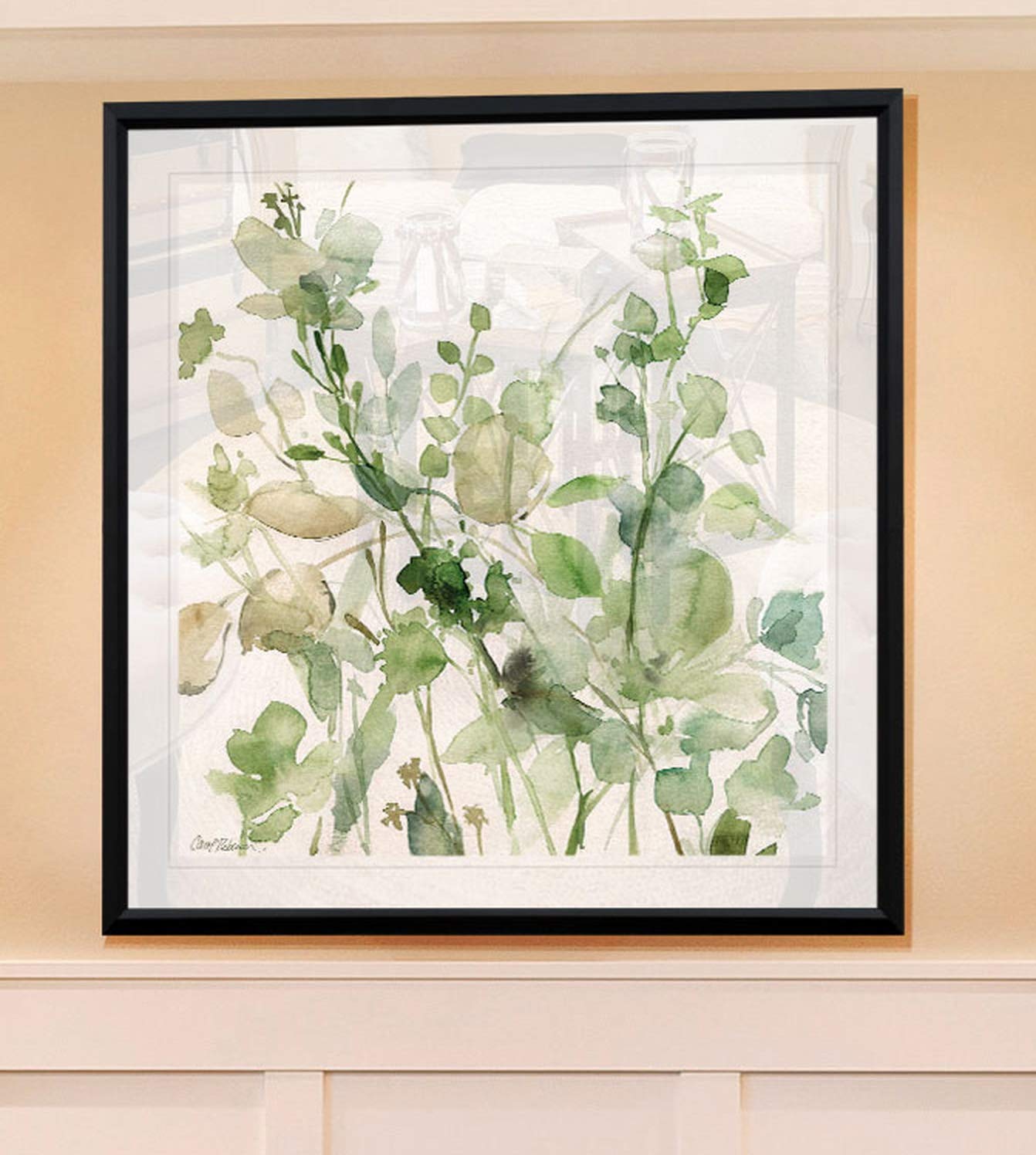 Renditions Gallery Sage Garden II Leaves Art Framed Contemporary Artwork Giclee Canvas Prints Modern Home Wall Decor Painting, 16x16