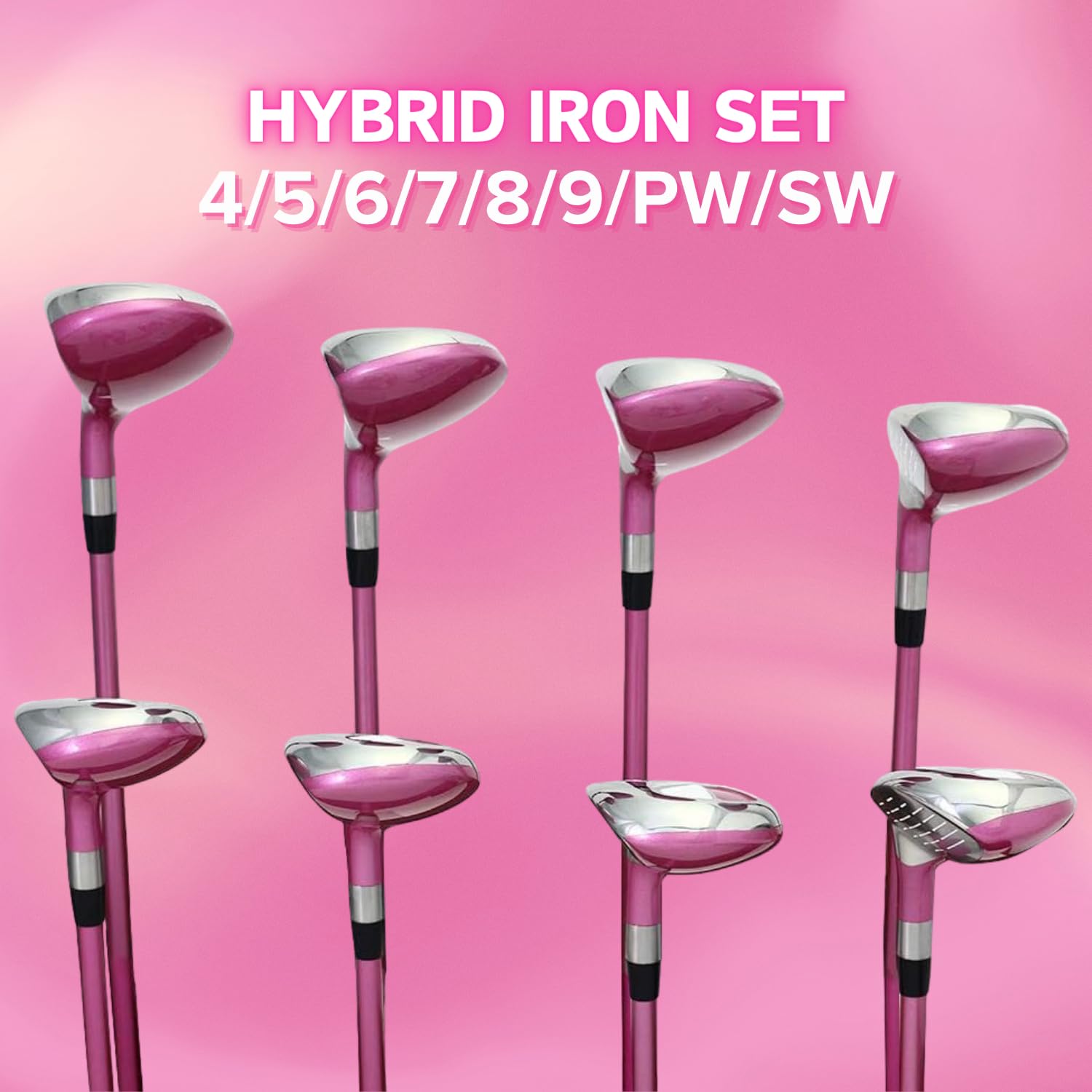 Majek Pink Senior Ladies Golf Hybrids Irons Set New Senior Women Best All True Hybrid Ultra Light Weight Forgiving Fuchsia Woman Complete Package Includes 4 5 6 7 8 9 PW SW All Lady Flex Utility Clubs