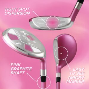 Majek Pink Senior Ladies Golf Hybrids Irons Set New Senior Women Best All True Hybrid Ultra Light Weight Forgiving Fuchsia Woman Complete Package Includes 4 5 6 7 8 9 PW SW All Lady Flex Utility Clubs