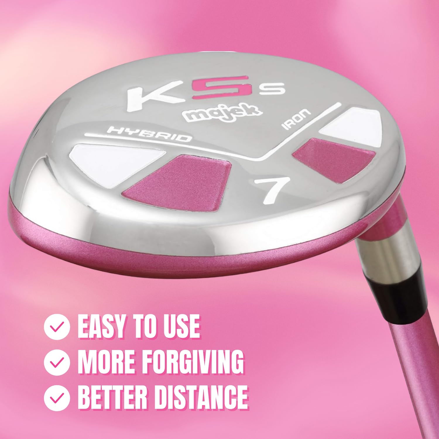 Majek Pink Senior Ladies Golf Hybrids Irons Set New Senior Women Best All True Hybrid Ultra Light Weight Forgiving Fuchsia Woman Complete Package Includes 4 5 6 7 8 9 PW SW All Lady Flex Utility Clubs