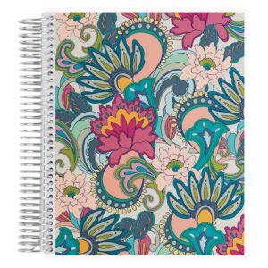 erin condren 7" x 9" spiral bound productivity notebook - playful paisley, 160 lined page & to do list organizer notebook, 80lb thick mohawk paper, stickers included
