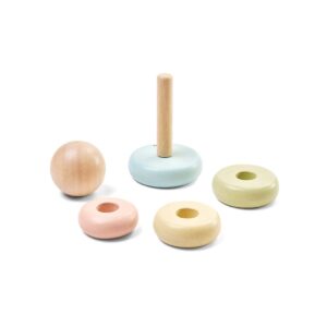 PlanToys Wooden Stacking Rings Baby Toy - Sustainably Made from Rubberwood Featuring Organic-Pigment Coloring and Water-Based Dyes with Collapsible Central Rod for Safety