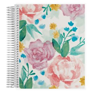 erin condren 7" x 9" spiral bound productivity notebook - watercolor blooms, 160 lined page & to do list organizer notebook, 80lb thick mohawk paper, stickers included