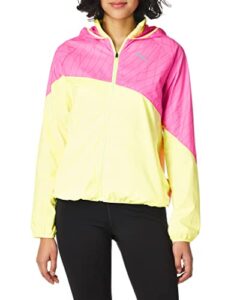 puma women's run graphic hooded jacket, fizzy yellow-luminous pink, m