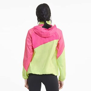 PUMA Women's Run Graphic Hooded Jacket, Fizzy Yellow-Luminous Pink, M