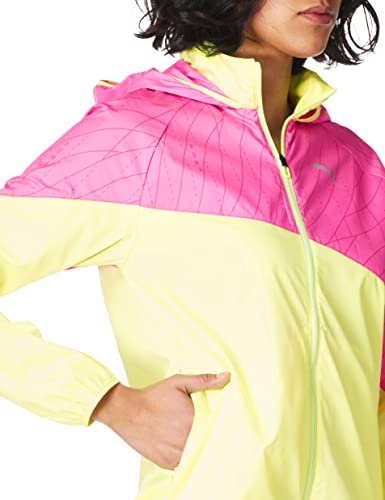 PUMA Women's Run Graphic Hooded Jacket, Fizzy Yellow-Luminous Pink, M