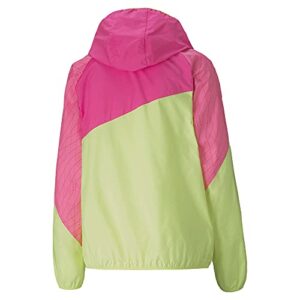 PUMA Women's Run Graphic Hooded Jacket, Fizzy Yellow-Luminous Pink, M