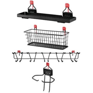rubbermaid outdoor storage accessory shelf (1 pack); mounted basket organizer (1 pack); tool holder accessory (1 pack); 34 inch tool rack (1 pack)