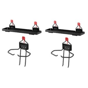 rubbermaid outdoor metal backyard storage accessories shelf, black (2 pack) and rubbermaid storage shed mounted power tool holder accessory (2 pack)